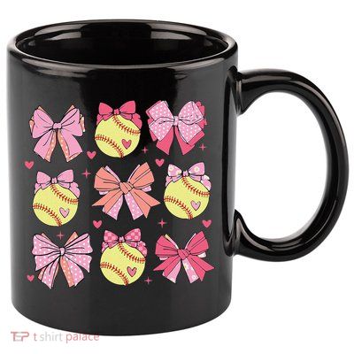 Softball Coquette Bow Softball Mom Mothers Day Softball Mama 11oz C Handle Ceramic Mug