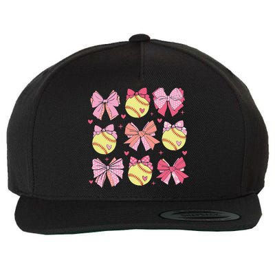 Softball Coquette Bow Softball Mom Mothers Day Softball Mama Wool Snapback Cap