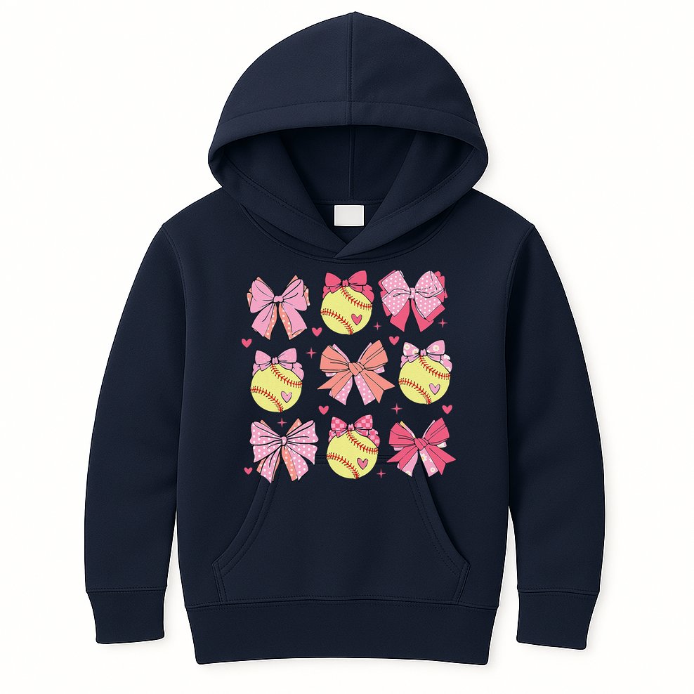 Softball Coquette Bow Softball Mom Mothers Day Softball Mama Kids Hoodie