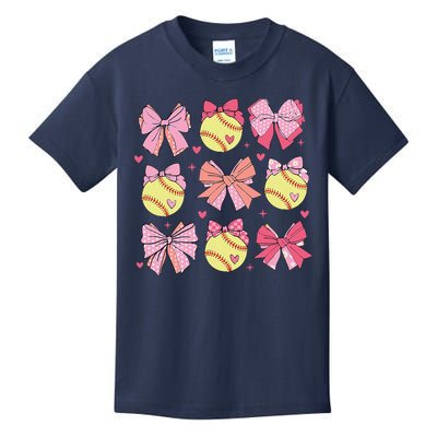 Softball Coquette Bow Softball Mom Mothers Day Softball Mama Kids T-Shirt