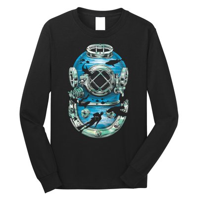 Vintage Scuba Diver Illustration Long Sleeve Shirt