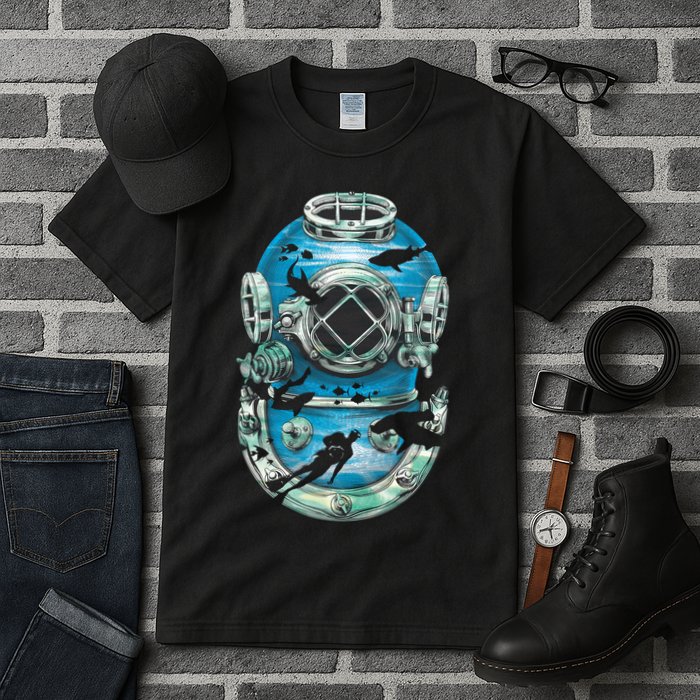 Vintage Scuba Diver Illustration Tall T-Shirt