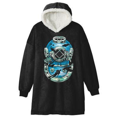 Vintage Scuba Diver Illustration Hooded Wearable Blanket
