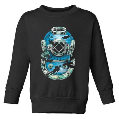Vintage Scuba Diver Illustration Toddler Sweatshirt