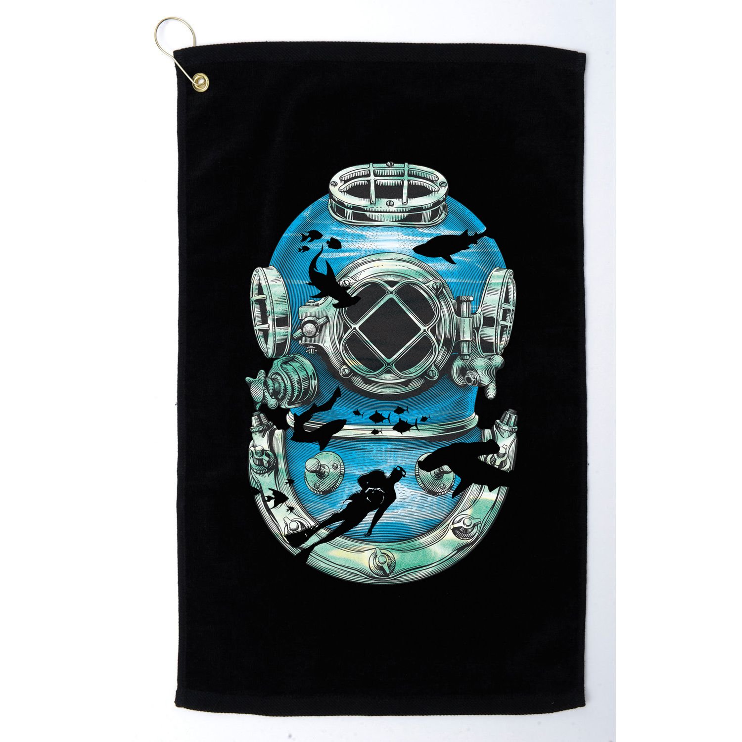 Vintage Scuba Diver Illustration Golf Towel
