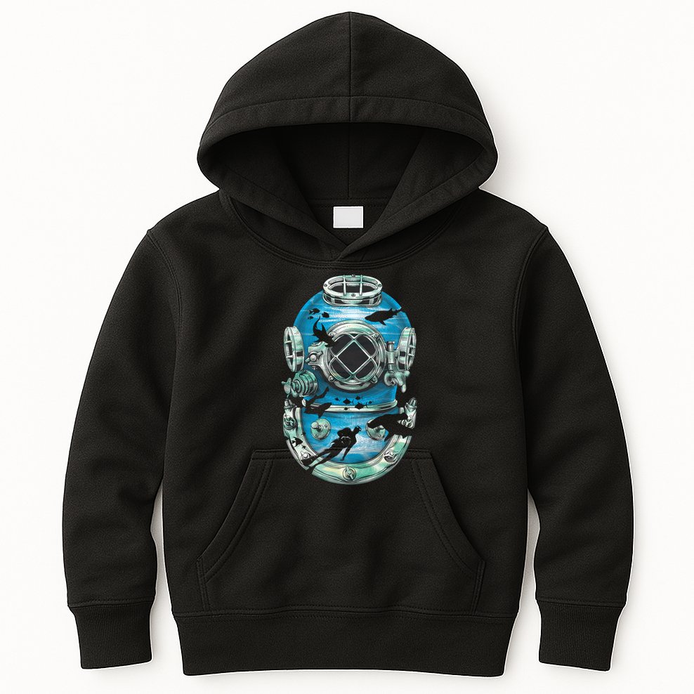 Vintage Scuba Diver Illustration Kids Hoodie