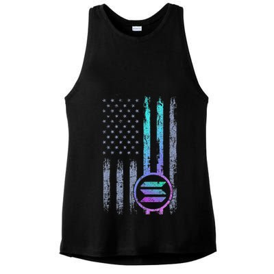 Solana Crypto Blockchain Solana Coin Distressed Usa Flag Ladies PosiCharge Tri-Blend Wicking Tank