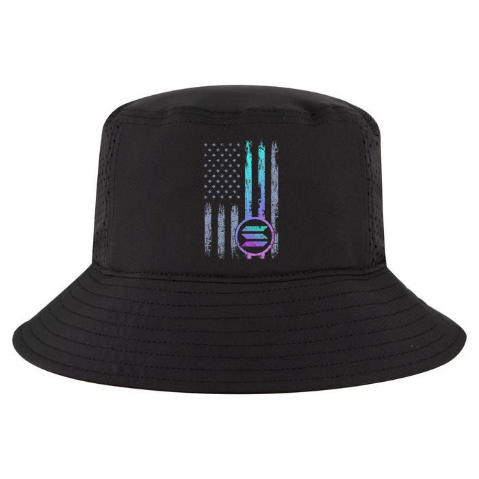 Solana Crypto Blockchain Solana Coin Distressed Usa Flag Cool Comfort Performance Bucket Hat