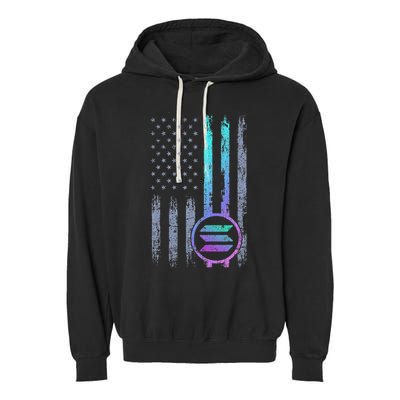 Solana Crypto Blockchain Solana Coin Distressed Usa Flag Garment-Dyed Fleece Hoodie