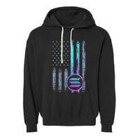 Solana Crypto Blockchain Solana Coin Distressed Usa Flag Garment-Dyed Fleece Hoodie