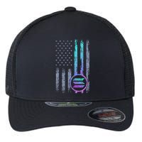 Solana Crypto Blockchain Solana Coin Distressed Usa Flag Flexfit Unipanel Trucker Cap