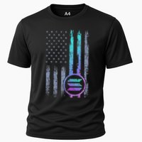 Solana Crypto Blockchain Solana Coin Distressed Usa Flag Cooling Performance Crew T-Shirt