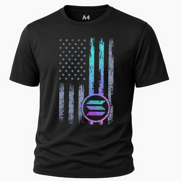 Solana Crypto Blockchain Solana Coin Distressed Usa Flag Cooling Performance Crew T-Shirt