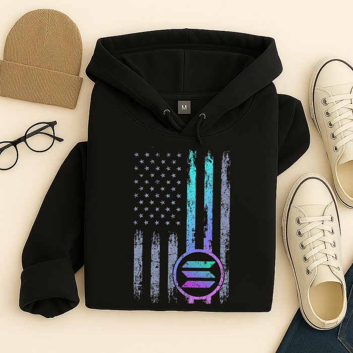Solana Crypto Blockchain Solana Coin Distressed Usa Flag Hoodie