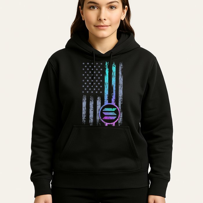 Solana Crypto Blockchain Solana Coin Distressed Usa Flag Hoodie