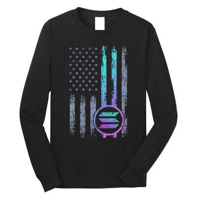 Solana Crypto Blockchain Solana Coin Distressed Usa Flag Long Sleeve Shirt