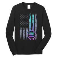Solana Crypto Blockchain Solana Coin Distressed Usa Flag Long Sleeve Shirt