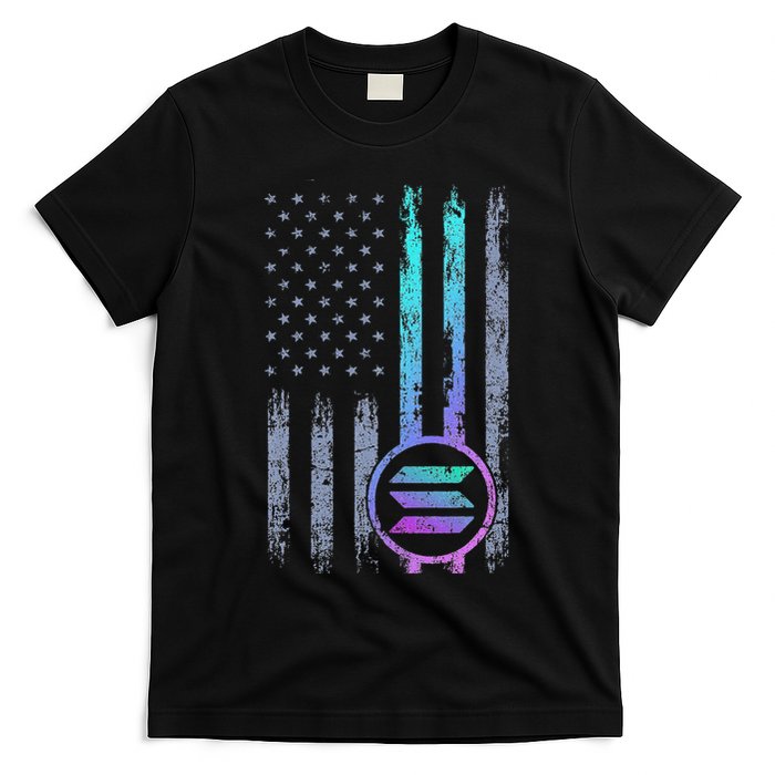 Solana Crypto Blockchain Solana Coin Distressed Usa Flag T-Shirt