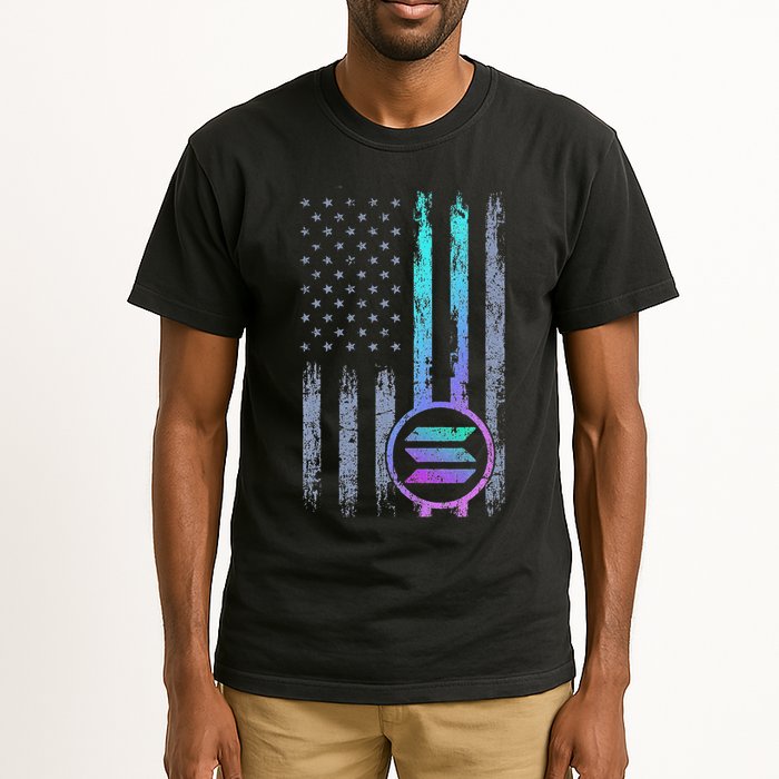 Solana Crypto Blockchain Solana Coin Distressed Usa Flag Tall T-Shirt