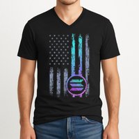 Solana Crypto Blockchain Solana Coin Distressed Usa Flag V-Neck T-Shirt