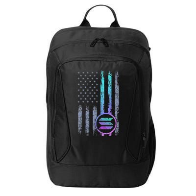 Solana Crypto Blockchain Solana Coin Distressed Usa Flag City Backpack