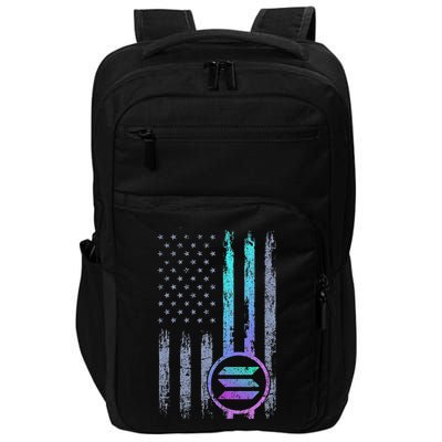 Solana Crypto Blockchain Solana Coin Distressed Usa Flag Impact Tech Backpack