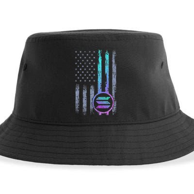 Solana Crypto Blockchain Solana Coin Distressed Usa Flag Sustainable Bucket Hat