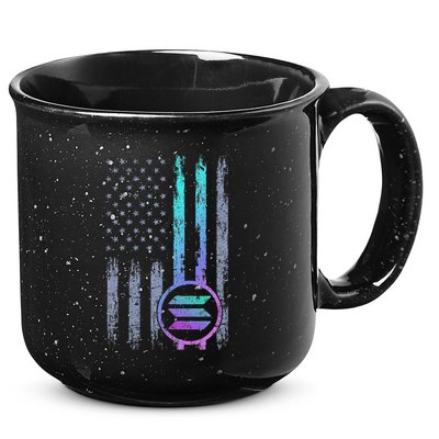 Solana Crypto Blockchain Solana Coin Distressed Usa Flag 15oz Campfire Ceramic Mug