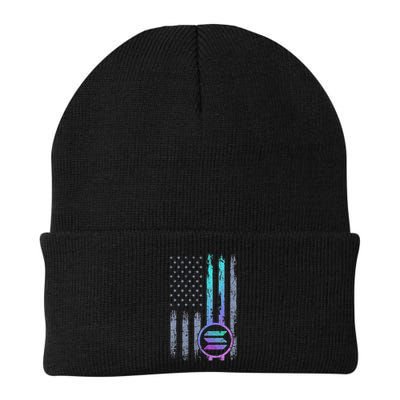 Solana Crypto Blockchain Solana Coin Distressed Usa Flag Beanie
