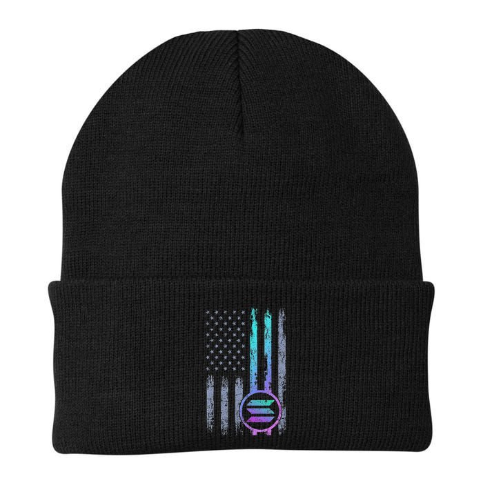 Solana Crypto Blockchain Solana Coin Distressed Usa Flag Beanie