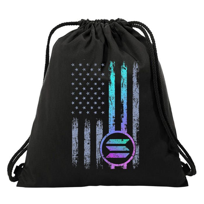 Solana Crypto Blockchain Solana Coin Distressed Usa Flag Drawstring Bag