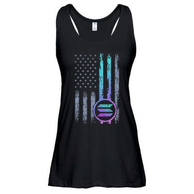Solana Crypto Blockchain Solana Coin Distressed Usa Flag Ladies Essential Flowy Tank