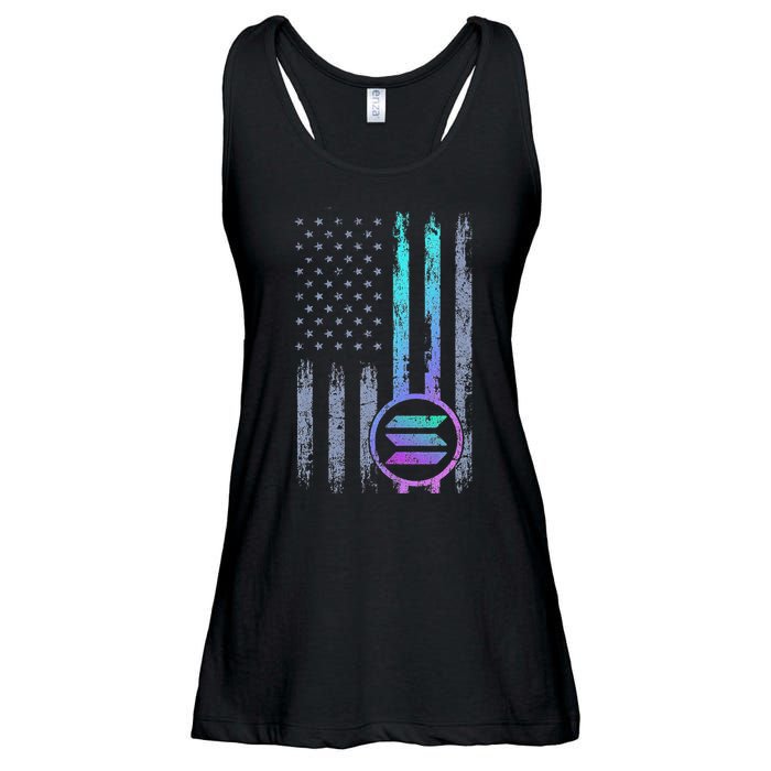 Solana Crypto Blockchain Solana Coin Distressed Usa Flag Ladies Essential Flowy Tank
