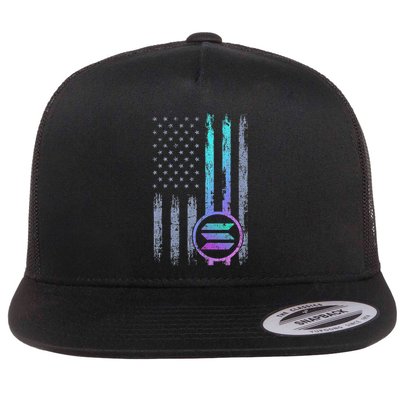 Solana Crypto Blockchain Solana Coin Distressed Usa Flag Flat Bill Trucker Hat