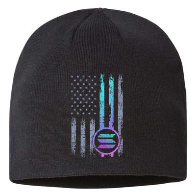 Solana Crypto Blockchain Solana Coin Distressed Usa Flag Sustainable Beanie