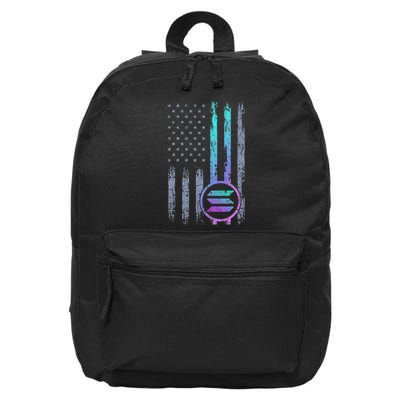 Solana Crypto Blockchain Solana Coin Distressed Usa Flag 16 in Basic Backpack