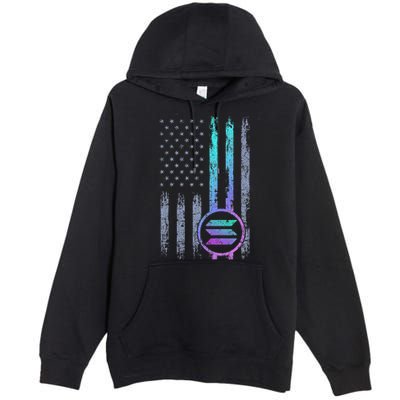 Solana Crypto Blockchain Solana Coin Distressed Usa Flag Premium Pullover Hoodie