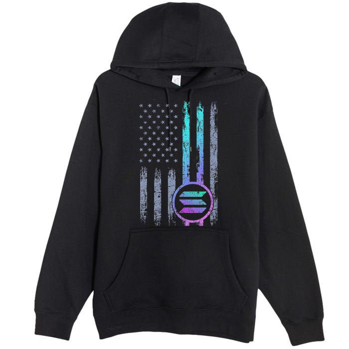 Solana Crypto Blockchain Solana Coin Distressed Usa Flag Premium Pullover Hoodie