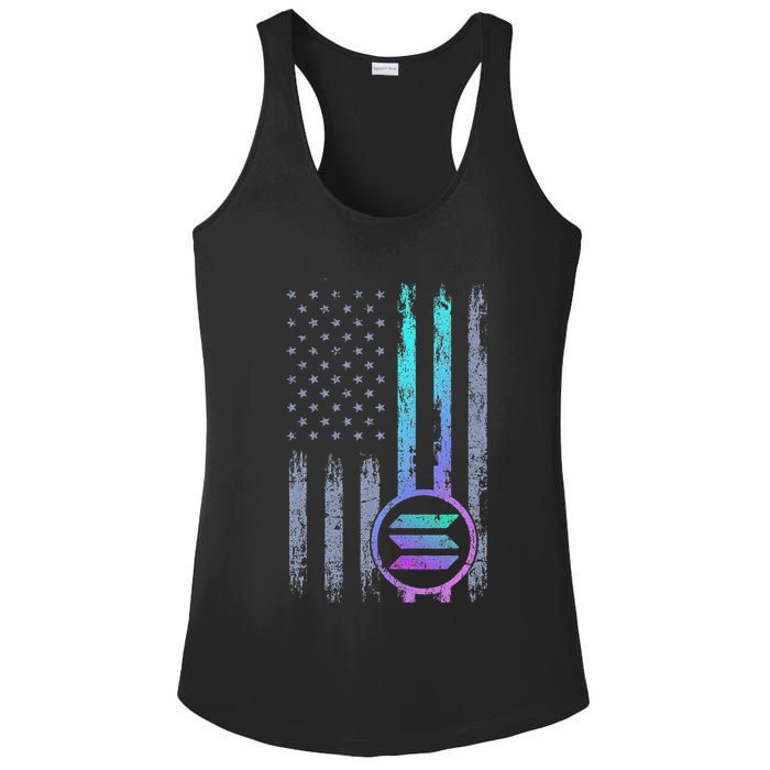Solana Crypto Blockchain Solana Coin Distressed Usa Flag Ladies PosiCharge Competitor Racerback Tank