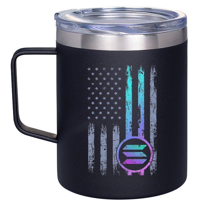 Solana Crypto Blockchain Solana Coin Distressed Usa Flag 12oz Stainless Steel Coffee Mug
