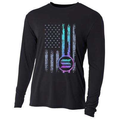Solana Crypto Blockchain Solana Coin Distressed Usa Flag Cooling Performance Long Sleeve Crew