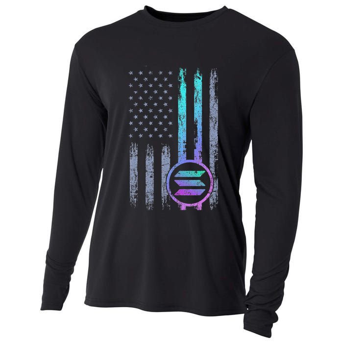 Solana Crypto Blockchain Solana Coin Distressed Usa Flag Cooling Performance Long Sleeve Crew