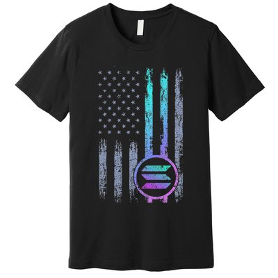 Solana Crypto Blockchain Solana Coin Distressed Usa Flag Premium T-Shirt