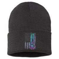 Solana Crypto Blockchain Solana Coin Distressed Usa Flag Sustainable Knit Beanie