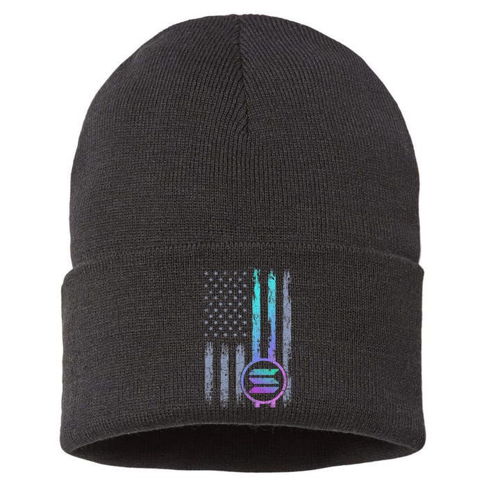 Solana Crypto Blockchain Solana Coin Distressed Usa Flag Sustainable Knit Beanie