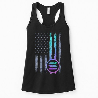 Solana Crypto Blockchain Solana Coin Distressed Usa Flag Womens Tank Top