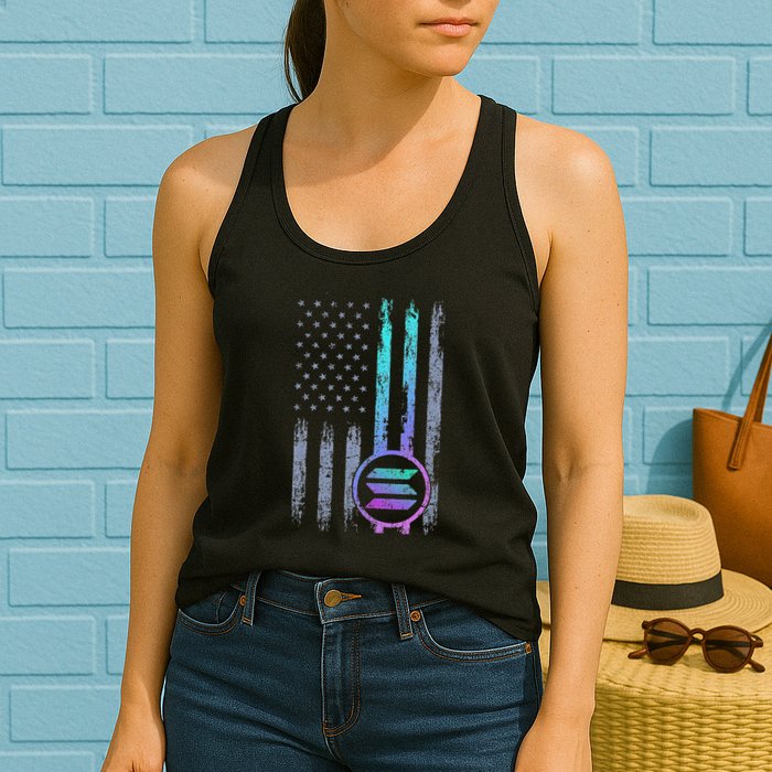 Solana Crypto Blockchain Solana Coin Distressed Usa Flag Womens Tank Top