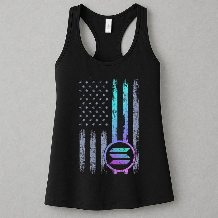 Solana Crypto Blockchain Solana Coin Distressed Usa Flag Womens Tank Top