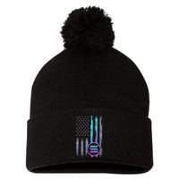 Solana Crypto Blockchain Solana Coin Distressed Usa Flag Pom Pom 12in Knit Beanie