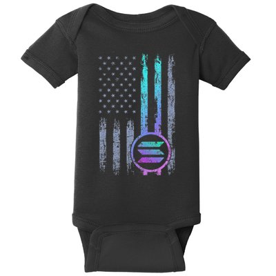 Solana Crypto Blockchain Solana Coin Distressed Usa Flag Baby Bodysuit